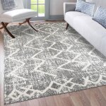 Tapis longs poils shaggy 120x170 rectangle tiss� gris et blanc motif berb�re