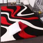 Tapis moderne design - rouge noir blanc - 160 x 230 cm - motif vagues - polypropylne - intrieur - paco ...