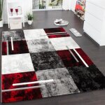 Tapis moderne paco home - carreaux rouge noir - 60x110 cm - synth�tique - contours d�coup�s