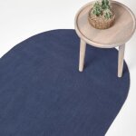 Tapis ovale tiss� � plat en coton bleu marine 50 x 80 cm