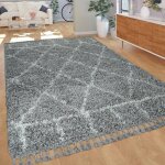 Tapis  poils longs gris salon motif oriental style berbre doux shaggy [160x230 cm]