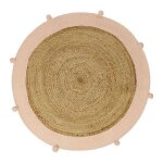 Tapis rond jute pompons rose d100