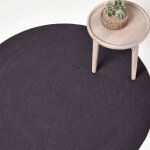 Tapis rond tiss� � plat en coton noir 150 cm