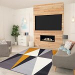 Tapis chambre 80x150 tiss� jaune et gris rectangle motif g�om�trique lyn49 bigtri