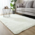 Tapis salon shaggy - freosen - 160x230cm - blanc beige - poils longs - moderne