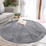 Tapis de salon shaggy en peluche très doux - rond - gris souris - 100x100cm Tapis de salon shaggy en peluche très doux - rond - gris souris - 100x100cm