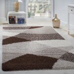 Tapis shaggy longues m�ches hautes motifs brun beige cr�me [70x250 cm]