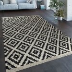 Tapis tiss� main tendance moderne design marocain franges noir blanc [60x110 cm]