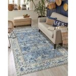 Tapis vintage - motif fleuris - bleu - 100% polyester - 120 x 170 cm - intrieur - nazar