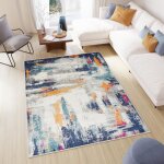 Tapiso tapis salon chambre denver bleu orange rose turquoise abstrait polypropylne intrieur 120x170 ...