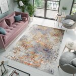 Tapiso tapis salon chambre denver orange gris bleu rose abstrait polypropyl�ne int�rieur 120x170 cm