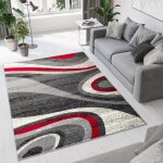 Tapiso tapis salon poil court dream gris fonc� rouge 100% polypropyl�ne int�rieur 150x300 cm