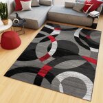 Tapiso tapis salon poil court maya gris noir rouge cercles polypropyl�ne int�rieur 200x250 cm