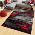 Tapiso tapis salon poil court maya gris noir rouge mouchet� polypropyl�ne int�rieur 200x250 cm