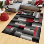 Tapiso tapis salon poil court maya noir gris rouge g�om�trique polypropyl�ne int�rieur 200x250 cm