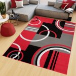 Tapiso tapis salon poil court maya rouge gris noir g�om�trique polypropyl�ne int�rieur 200x200