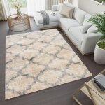 Tapiso tapis salon poils longs versay beige gris trfle marocaine polypropylne intrieur 160x230 cm