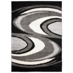 Tapiso tapis salon shaggy poils longs delhi noir gris blanc ondes polypropyl�ne int�rieur 60x100 cm
