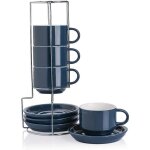 Sweejar tasses  caf empilables en cramique - lot de 4 tasses expresso 220 ml avec soucoupes et support ...
