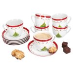 Tasses  caf avec soucoupes - mambocat - rve de nol - porcelaine - 6 pices - 190 ml