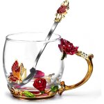 Tasse  th avec cuillre 330ml verre rose papillon mail cadeau pour femme maman pour anniversaires ...
