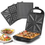 Taylor swoden bruno - 3 en 1 : appareil  sandwich gaufrier gril. 1200w 0% bpa peut contenir 4 sandwichs ...