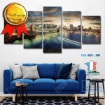 Tableau - td� - mc14692 - 5 pi�ces - abstrait - d�coratif - paysage bleu