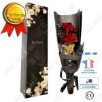 Bouquet de roses - td - imitation or - 2 fleurs rouges - cadeau saint valentin - 40cm