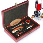 Tire bouchon electrique - passionova - coffret en bois - acier inoxydable - 5 pices - cadeau vin