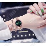 Montre en quartz - td® - cadran vert - bracelet à perles argentées et roses - coffret cadeau femme Montre en quartz - td® - cadran vert - bracelet à perles argentées et roses - coffret cadeau femme