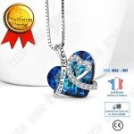 Sautoir - lunavo - pendentif coeur en cristal bleu - argent sterling s925 - strass - femme