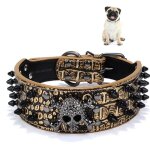Collier pour chien - td® - réglable - simili cuir - noir - tête de mort réfléchissante Collier pour chien - td® - réglable - simili cuir - noir - tête de mort réfléchissante