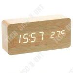 Horloge rveil digital led - marque - bois - thermomtre - alimentation pile ou dc - contemporain