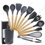 Kit de cuillres - td - ensemble de 12 pices - bois - silicone - moderne et simple