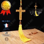 Pendentif - td� - croix dor�e - plumes - d�coration int�rieure - accessoire voiture