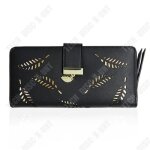 Portefeuille - tech discount - long femme - cuir pu noir - motifs incrusts - double fermeture
