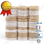 Ruban de d�coration - td� - lot de 9 - jute naturel - dentelle blanche - �cologique