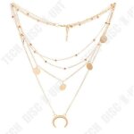 Collier multi - rangs - td� - pendentif dor� - plaque ronde - demie lune - boules
