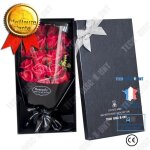 Coffret cadeau - td� - fleur de savon rose - 18 bouquets - bo�te noire - d�coration pour femme