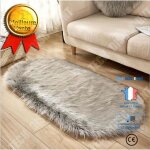 Tapis en peau de mouton - td� - imitation laine - gris - ovale - 60x120 cm