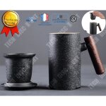 Tasse à thé - tech discount - noir foncé - céramique - 300ml - avec filtre et couvercle Tasse à thé - tech discount - noir foncé - céramique - 300ml - avec filtre et couvercle