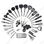 Ensemble dustensiles de cuisine - td - 40 pices - nylon et acier inoxydable - couleur noire - poigne ...