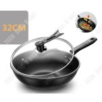 Wok antiadhsif - td - universel - acier inoxydable - verre tremp - 32 cm