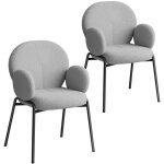 Chaise - tectake - lot de 2 chaises scandi rembourr�es tissu bouclette pieds solides en acier - gris ...