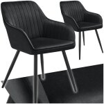 Chaises - tectake - lot de 2 fauteuils de salle � manger marylin aspect velours avec pieds en acier noir ...