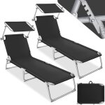 Bains de soleil - tectake - lot de 2 chaises longues transats en acier pliable 4 positions pare - soleil ...