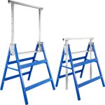 Treteau de chantier - tectake - 2 trteaux mtal pliables rglables 69 cm x 59 cm x 80 cm avec anneaux ...