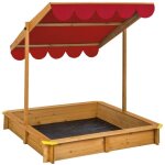 Bac a sable - tectake - bac  sable emilia en bois avec 1 toit rglable et 1 bche 120 cm x 120 cm x ...