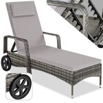 Bain de soleil - tectake - chaise longue en rotin de jardin kalamata  roulettes 200 x 70 x 33 - gris ...