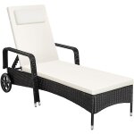 Bain de soleil - tectake - chaise longue en rotin de jardin kalamata  roulettes 200 x 70 x 33 - noir ...